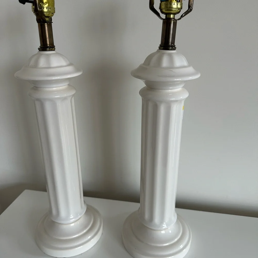 Elegant White Ceramic/Porcelain Column Table Lamps - Picture 2 of 7
